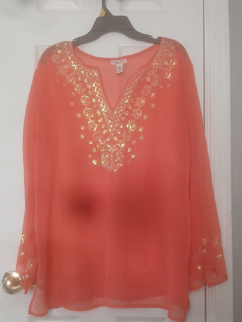 Studio West Orange Beaded V-Neck Tunic